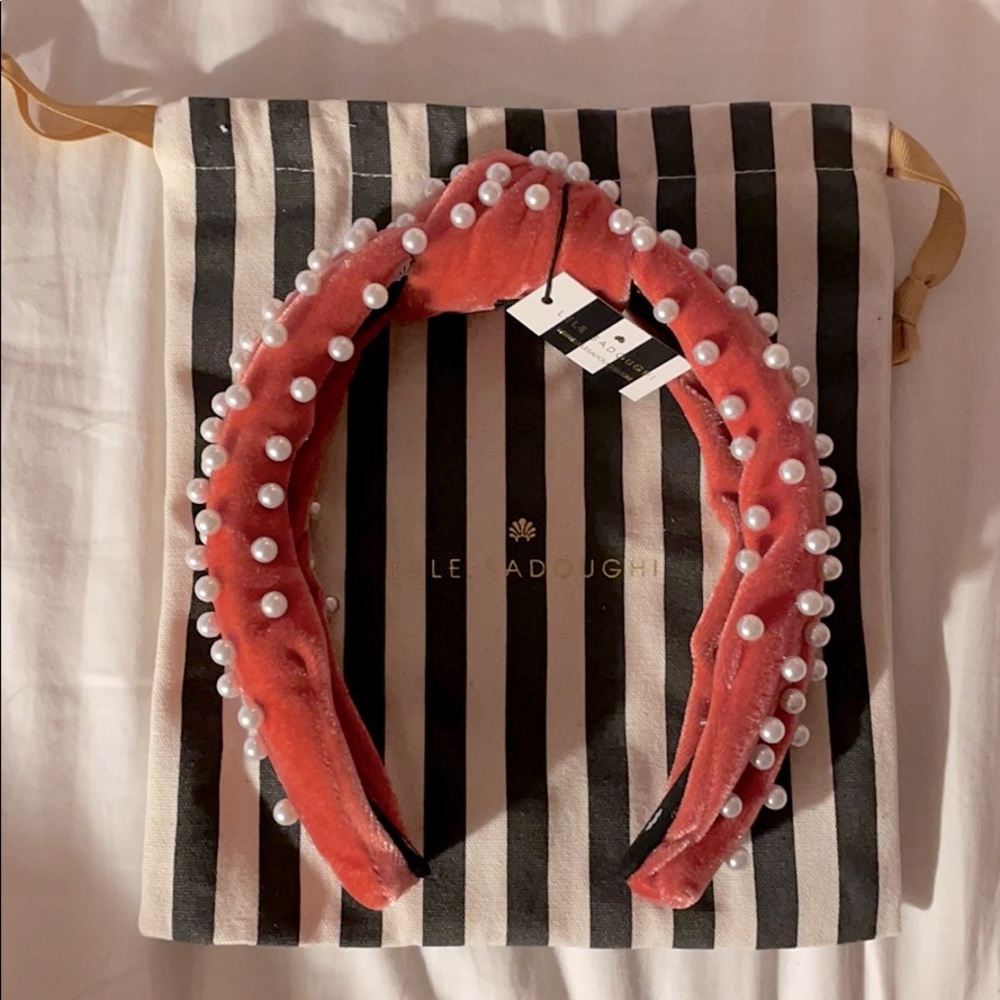 Lele Sadoughi Blush Velvet Pearl Headband - NWT